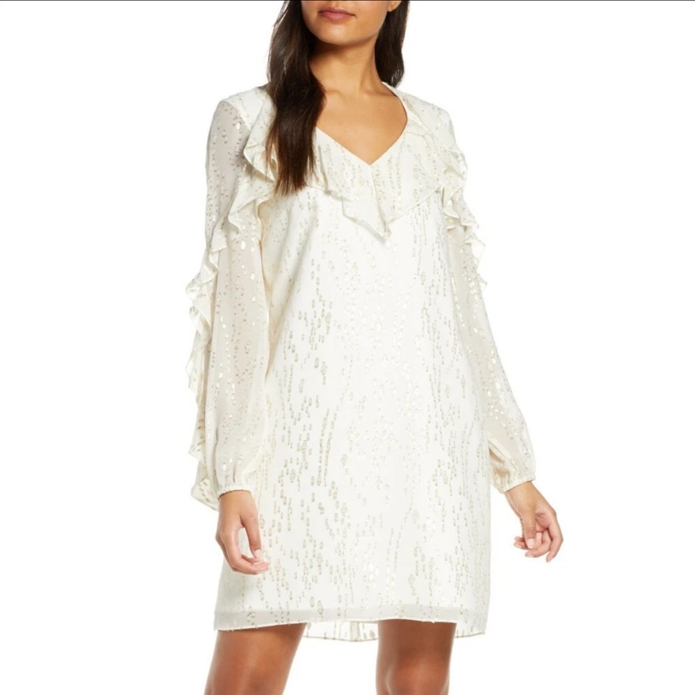 Lilly Pulitzer Dress Women XL White Gold Belle Silk Lined Wedding Romantic Party
